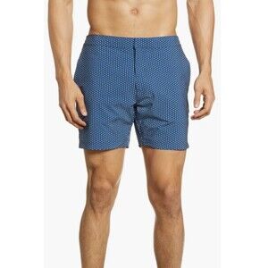 FAIR HARBOR The Sextant Swim Trunks Men 30 Blue Geometric 5" Liner Board Shorts
